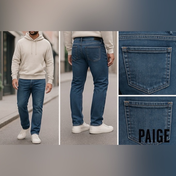PAIGE Federal Slim Fit Jeans 👖 Men’s 40x31 Blue Stretch Denim Made in USA 🇺🇸 - Picture 2 of 16